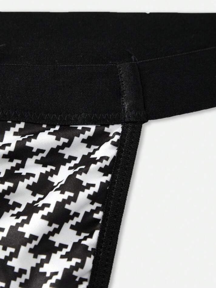 Men's Sexy Lingerie, Milk Silk Printed Houndstooth Patchwork Underwear